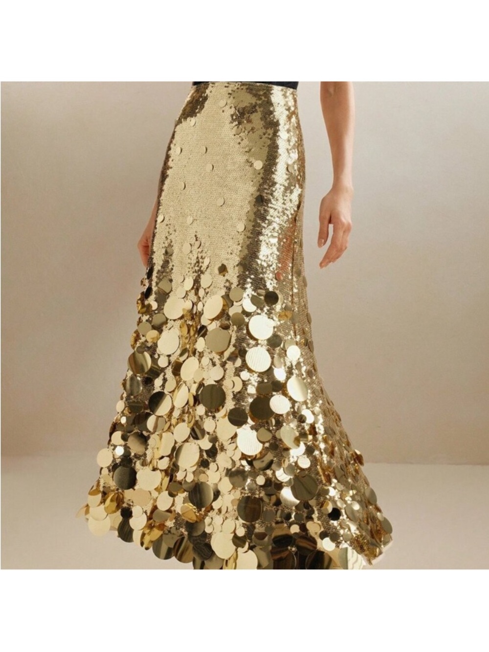 Paco Rabanne for H&M Gold Sequin A-Line Skirt with Disc Fringe - Picture 5 of 6